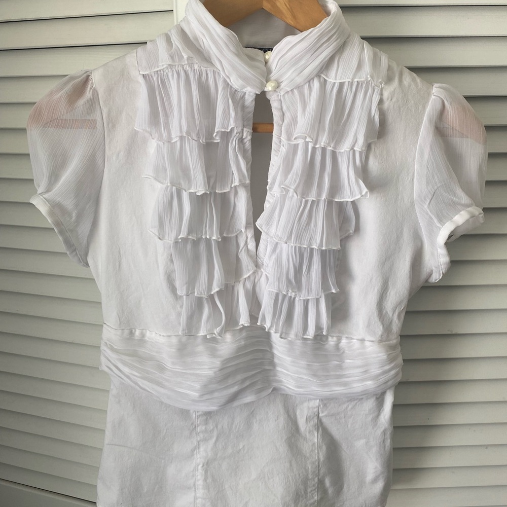 White Ruffled Short-Sleeve Blouse - Picture 2 of 6